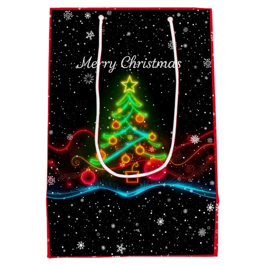 モダンクリスマスネオンホリデーコレクション ミディアムペーパーバッグ (裏面)