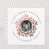 モダンクリスマスバラ金ゴールドリース写真 シーズンカード (正面/裏面)