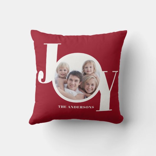 モダンクリスマスパーソナライズされたの写真赤 クッション (裏面)