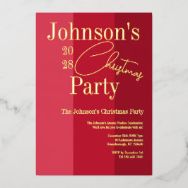 モダンクリスマスパーティの招待状赤実在金ゴールド 箔シーズンカード