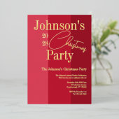 モダンクリスマスパーティの招待状赤実在金ゴールド 箔シーズンカード (立ち正面)