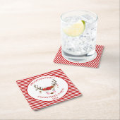 モダンクリスマスパーティーパーソナライズされたトナカイ スクエアペーパーコースター (インサイチュ)