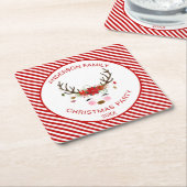 モダンクリスマスパーティーパーソナライズされたトナカイ スクエアペーパーコースター (アングル)