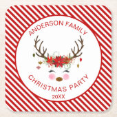 モダンクリスマスパーティーパーソナライズされたトナカイ スクエアペーパーコースター (正面)