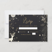 モダンクリスマスパーティーブラック金ゴールドフェスティバルホリデー 出欠カード (正面)