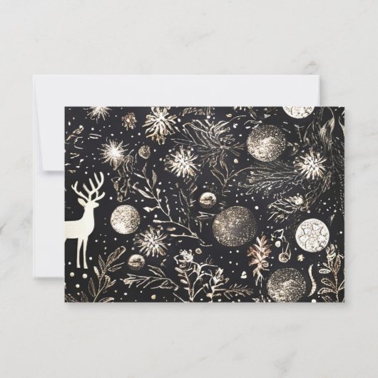 モダンクリスマスパーティーブラック金ゴールドフェスティバルホリデー 出欠カード (裏面)