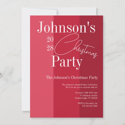 モダンクリスマスパーティーレッドストライプ 招待状 (正面)