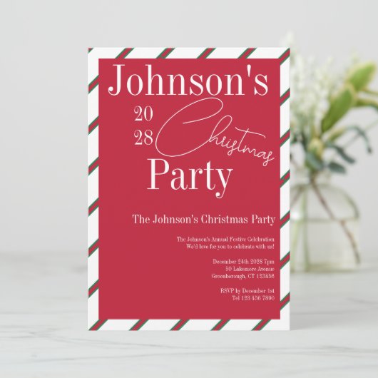 モダンクリスマスパーティー赤と緑 招待状 (スタンド正面)