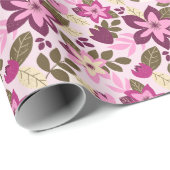 モダンクリスマスピンクフローラ ラッピングペーパー (ロールコーナー)