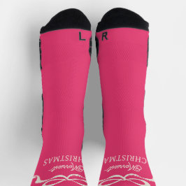 モダンクリスマスピンクボウズレトロホリデー ソックス