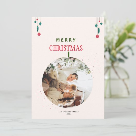 モダンクリスマスファミリーフォトカード セーブザデート (スタンド正面)