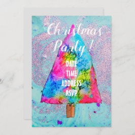 モダンクリスマスファンキーツリー色グリッター 招待状