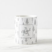 モダンクリスマスフォレストツリーズシルバーグレーモノグラム コーヒーマグカップ (中央)