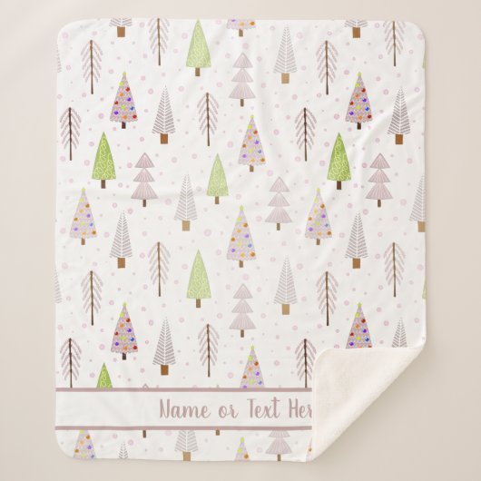 モダンクリスマスフォレストツリーズピンクマウーブ名 シェルパブランケット (正面)