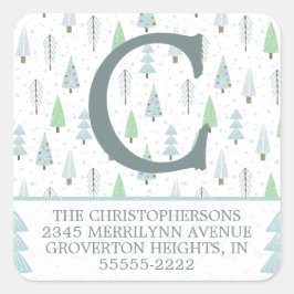 モダンクリスマスフォレストツリーズブルー差出人住所 スクエアシール