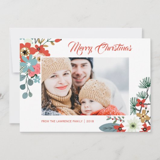 モダンクリスマスフラワーズ葉写真 シーズンカード (正面)