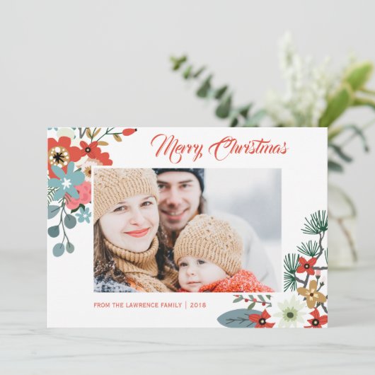 モダンクリスマスフラワーズ葉写真 シーズンカード (スタンド正面)