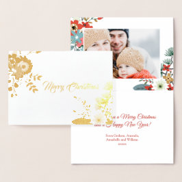 モダンクリスマスフラワーズ葉写真 箔カード