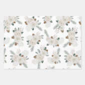 モダンクリスマスフローラの白いパターン ラッピングペーパーシート (正面2)