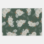 モダンクリスマスフローラの白いパターン ラッピングペーパーシート (正面)