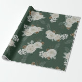 モダンクリスマスフローラの白いパターン ラッピングペーパー (アンロールド)