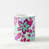 モダンクリスマスフローラブルガンディーグリーンホリデー コーヒーマグカップ (中央)