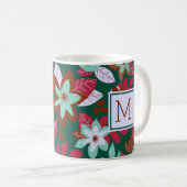 モダンクリスマスフローラレッドグリーンホリデー コーヒーマグカップ (正面右)