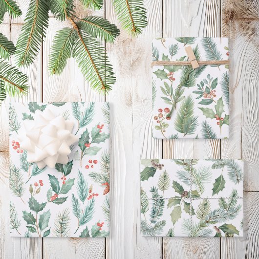 モダンクリスマスフローラ水の色パターン ラッピングペーパーシート