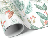 モダンクリスマスフローラ水の色パターン ラッピングペーパー (ロールコーナー)