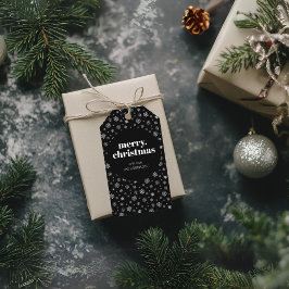 モダンクリスマスブラックとホワイトのスノーフレークのパターン ギフトタグ