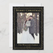 モダンクリスマスブラック金ゴールドの降雪2枚の写真 シーズンカード (正面)