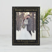 モダンクリスマスブラック金ゴールドの降雪2枚の写真 シーズンカード (スタンド正面)