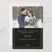 モダンクリスマスブラック金ゴールドの降雪2枚の写真 シーズンカード (裏面)