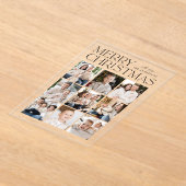 モダンクリスマスブラック9フォトコラージホリデー アクリル招待状 (レイダウン)