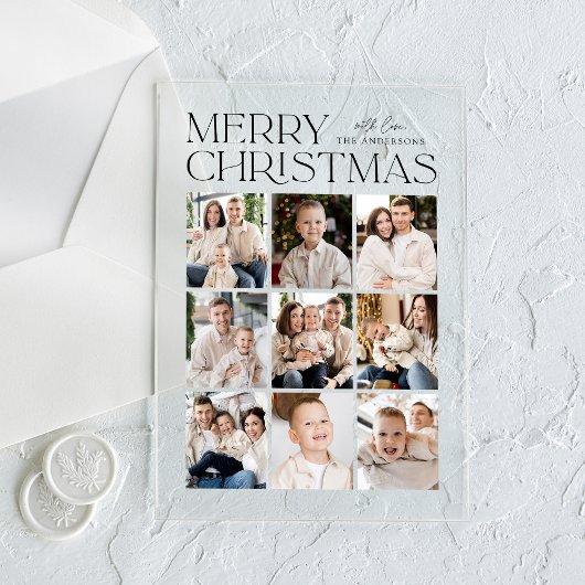 モダンクリスマスブラック9フォトコラージホリデー アクリル招待状