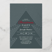 モダンクリスマスブルーホリデーパーティシルバーフォイル 箔招待状 (正面)