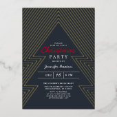 モダンクリスマスブルーホリデーパーティー金ゴールド 箔招待状 (正面)