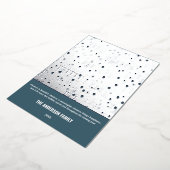 モダンクリスマスブルーホワイトハウスデザインシルバー 箔シーズンカード (回転した状態)