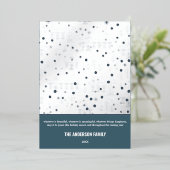 モダンクリスマスブルーホワイトハウスデザインシルバー 箔シーズンカード (立ち正面)