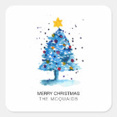 モダンクリスマスブルー水色ツリー スクエアシール (正面)