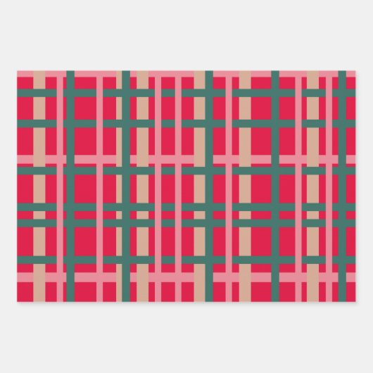 モダンクリスマスプレッドライトレッドグリーンライン ラッピングペーパーシート (正面)