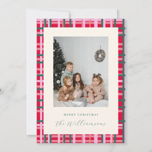 モダンクリスマスプレッドレッド緑の家族写真 シーズンカード (正面)