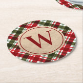 モダンクリスマスプレドのモノグラム ラウンドペーパーコースター (アングル)