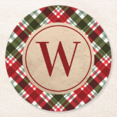 モダンクリスマスプレドのモノグラム ラウンドペーパーコースター (正面)