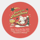 モダンクリスマスベビー妊娠の発表 ラウンドシール (正面)