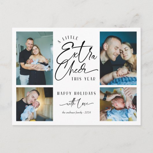 モダンクリスマスベビー発表写真コラージュ ポストカード (正面)