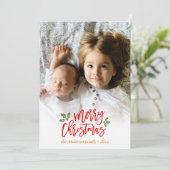 モダンクリスマスベリー雪片キッズ写真 シーズンカード (スタンド正面)