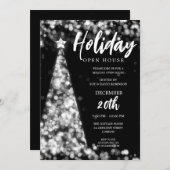 モダンクリスマスホリデーオープンハウスパーティーシルバー 招待状 (正面/裏面)