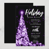 モダンクリスマスホリデーオープンハウスパープル 招待状 (正面/裏面)