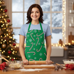モダンクリスマスホリデーキャンディーケーン雪の模様 エプロン